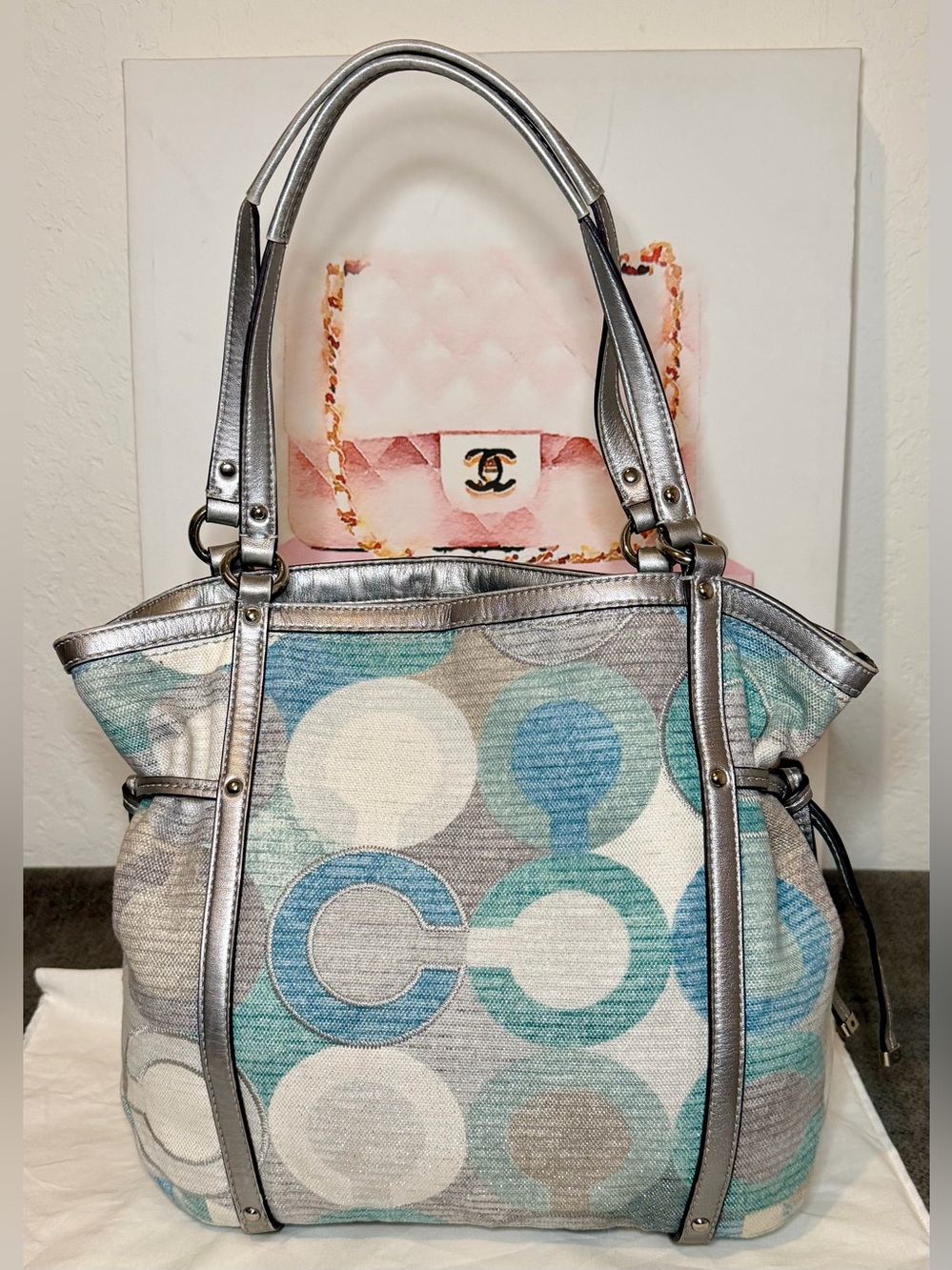 Coach Audrey Metallic Graphic Op Art Cinched Tote No. A1269-19573 - Picture 3 of 11